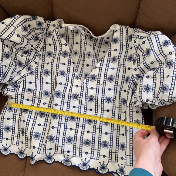 Zara Women’s Crop Top Blouse Navy Blue & White - Picture 11 of 11